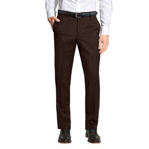 Mens Dress Belt Pants Flat Front Formal Slim Fit Trousers Multiple Brown